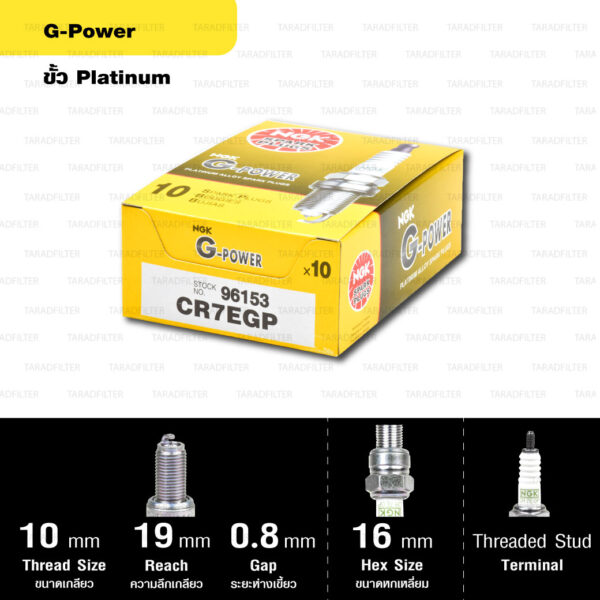 หัวเทียน NGK รุ่น G-POWER ขั้ว Platinum【 CR7EGP 】Yamaha Mio 125 (2010-2012) / Nouvo Elegance (2008-2011) / T-MAX (2017) / Burgman 200 (2017)