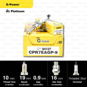 หัวเทียน NGK รุ่น G-POWER ขั้ว Platinum【 CPR7EAGP-9 】ใช้สำหรับ Honda Click-i / Airblade-i / Scoopy-i ปี 2021-2023