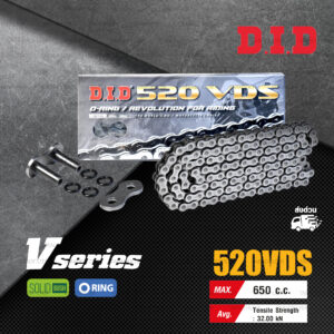 D.I.D โซ่ดี.ไอ.ดี รุ่น V-SERIES 520 VDS สีเหล็กติดรถ มี O-RING [ DID 520 VDS ]