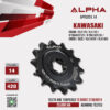 ALPHA SPROCKET สเตอร์หน้า 14 ฟัน (428) สีดำ ใช้สำหรับมอเตอร์ไซค์ Kawasaki Cosmo / KLX125 / KLX150 / D-tracker125 / D-Tracker150 / Cheer / Kaze [ APF0201.14 ]