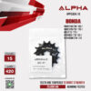 ALPHA SPROCKET สเตอร์หน้า 15 ฟัน (420) สีดำ ใช้สำหรับมอเตอร์ไซค์ Honda Wave110i ('08-'20) / Wave125i ('05-'15) / MSX ('13-'17) / New MSX ('18-'19) / New Grom ('20-'21) [ APF0304.15 ]