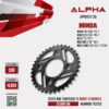 ALPHA SPROCKET สเตอร์หลัง 36 ฟัน (420) สีดำ ใช้สำหรับมอเตอร์ไซค์ Honda Wave110i ('08-'20) / Wave125i ('05-'15) / MSX ('13-'17) / New MSX ('18-'19) / New Grom ('20-'21) [ APR0521.36 ]