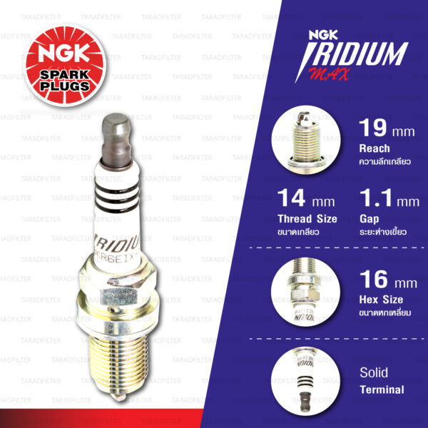 [BKR6EIX-11P] หัวเทียน NGK Iridium Max ใช้สำหรับ Chevrolet Cruze, Nissan Sunny Neo, Toyota Avanza, Camry '91-'01 (1 หัว)
