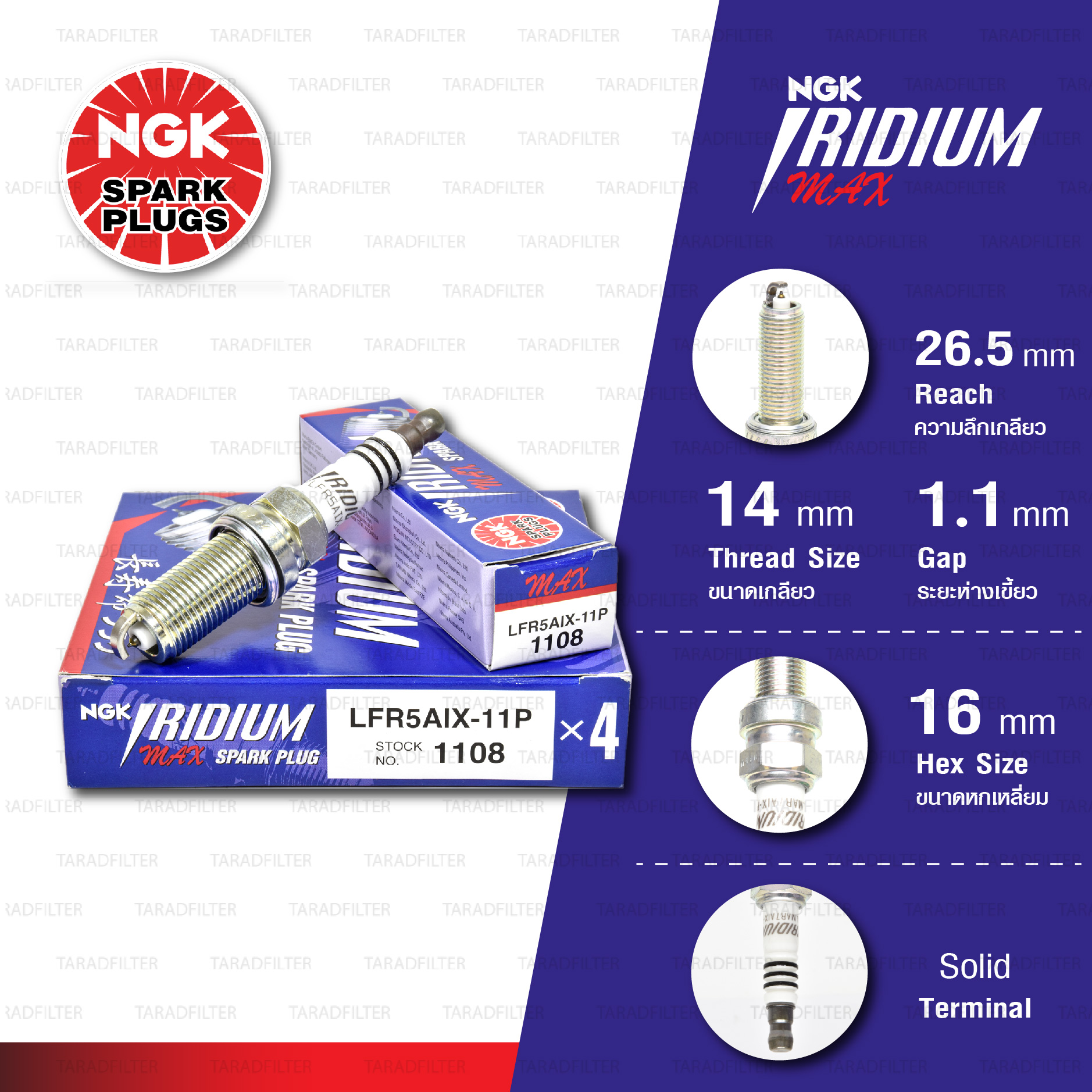 [LFR5AIX-11P] หัวเทียน NGK Iridium Max ใช้สำหรับ Nissan Cube '03-'09, Teana J31 , Navara D40T D40TT / Mitsubishi Xpander (1 หัว)