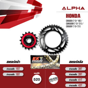 ALPHA SPROCKET ชุดโซ่สเตอร์ โซ่ EK SRO6 สีเหล็ก เปลี่ยน Honda CB500X ('13-'18) / CBR500R ('13-'21) / CB500F ('13-'21) [15/41]