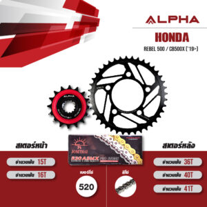 ALPHA SPROCKET ชุดโซ่สเตอร์ โซ่ JOMTHAI X-ring สีเหล็ก เปลี่ยน Honda Rebel 500 / CB500X ('19) [15/41]