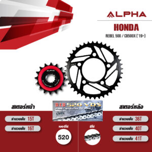 ALPHA SPROCKET ชุดโซ่สเตอร์ โซ่ D.I.D VDS 520 สีเหล็ก เปลี่ยน Honda Rebel 500 / CB500X ('19) [15/41]