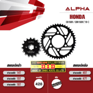 ALPHA SPROCKET ชุดโซ่สเตอร์ โซ่ D.I.D 428 HDS สีเหล็ก เปลี่ยน Honda CB150R / CBR150R ('19>) [15/47]