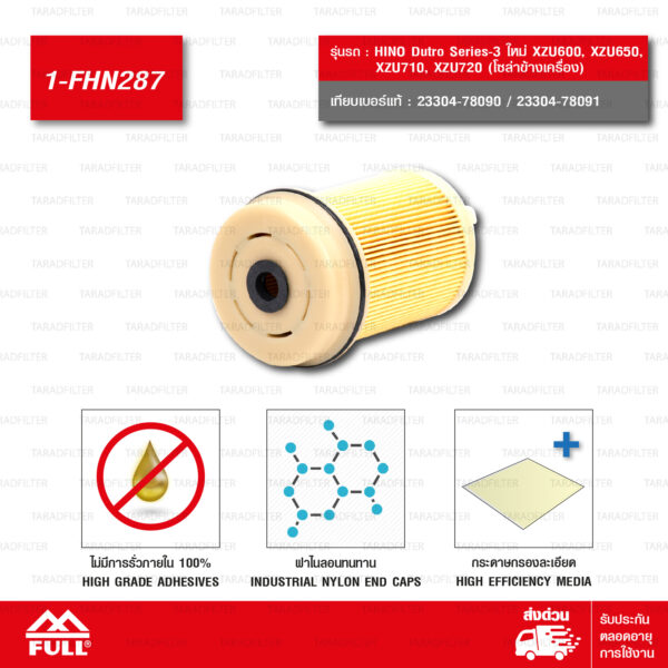 FULL กรองโซล่า ใช้สำหรับ HINO Dutro Series-3 ใหม่ XZU600, XZU650, XZU710, XZU720 (โซล่าข้างเครื่อง) #23304-78090 [1-FHN287]